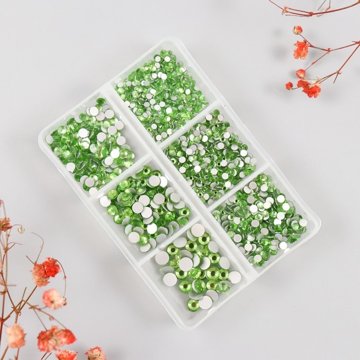 Декор для творчества стекло Декор для творчества стекло "Стразы. Зелёный" d=2-4,8 мм н-р 1188 шт 6х8х1,5 см