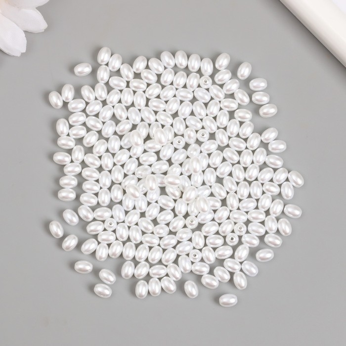 Бусины для творчества пластик "Жемчуг белый овал" набор 20 гр 0,5х0,5х0,7 см