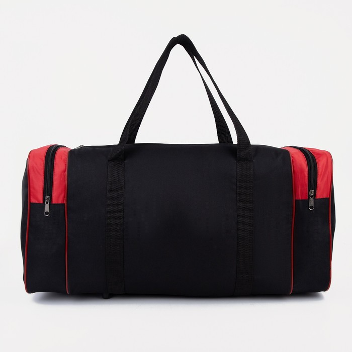 Сумка спортивная мужская на молнии, 3 наружных кармана, большой размер, цвет чёрный/красный
