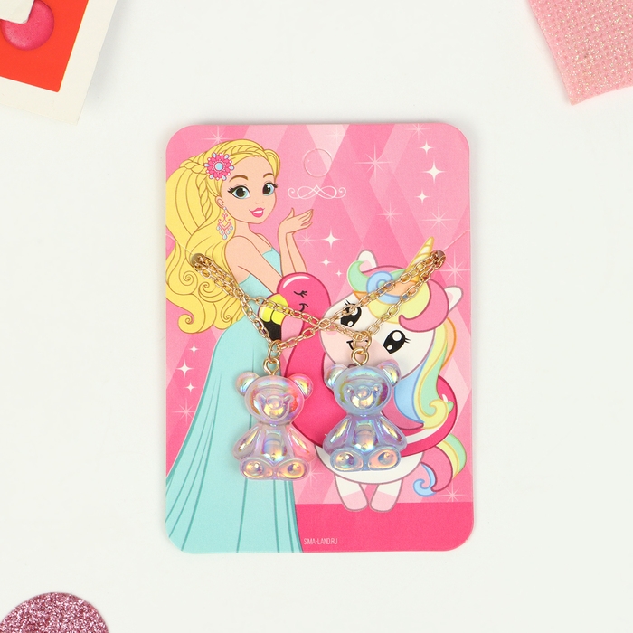 Кулоны неразлучники &laquo;Выбражулька&raquo; мармеладные мишки, цвет сине-розовый в золоте, 40см