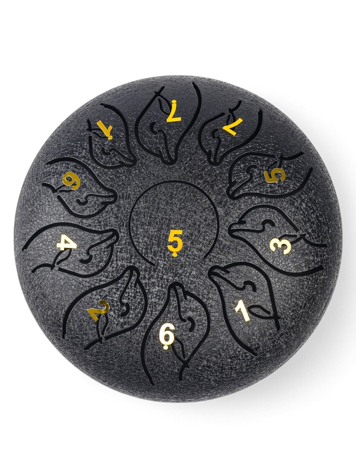 Глюкофон - музыкальный инструмент, дельфин черный, 11 лепестков, 18 х 18 х 11 см