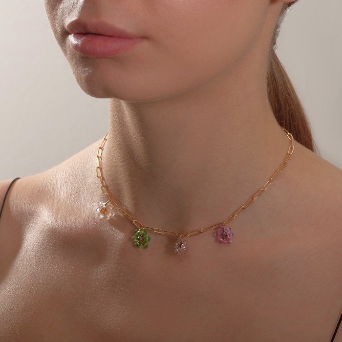 Цепь &laquo;Лето&raquo; цветы, цветная в золоте, L= 40 см