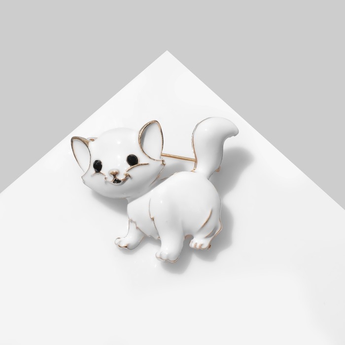 Брошь &laquo;Котёночек&raquo;, цвет белый в золоте