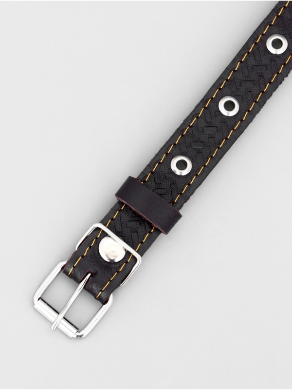 Ошейник кожаный усиленный капроном с полукольцом,  55 х 2,5 см, ОШ 27-53 см, коричневый