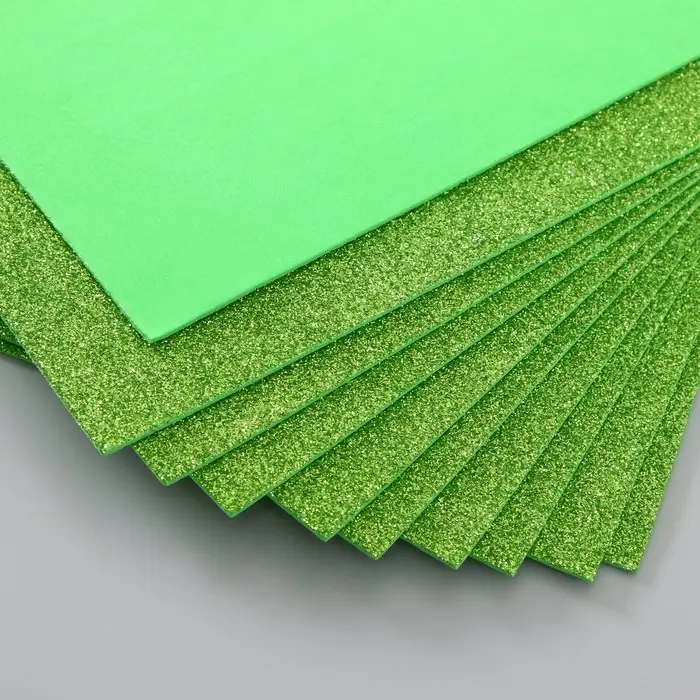 Фоамиран глиттерный 2 мм, 20х30 см, салатовый