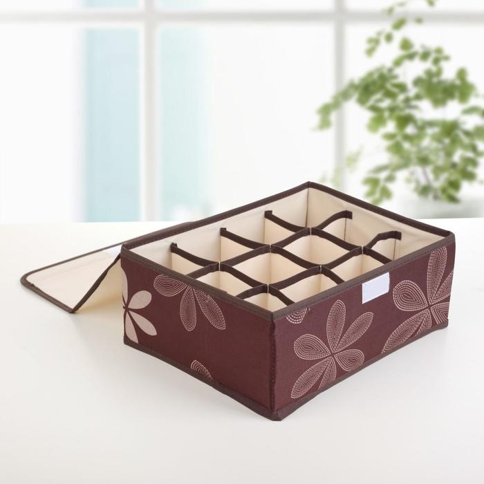 Набор органайзеров для хранения белья с крышкой &laquo;Листочки&raquo;, 3 шт, 32&times;24&times;12 см, цвет коричневый