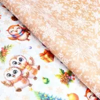 Бумага упаковочная новогодняя "Совушки", глянец, двусторонняя, 80 г/м2 , 70 х 100 см.