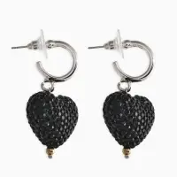 Серьги "Сияние вечера" сердце, цвет чёрный в серебре