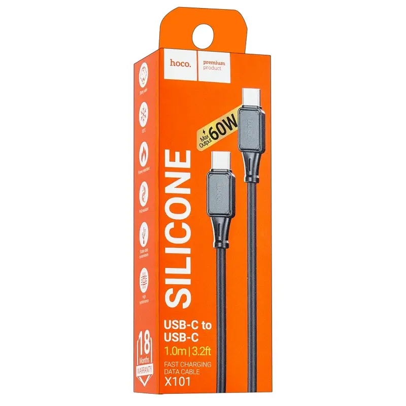 Кабель X101 Type-C на Type-C 1M 3A 60W HOCO черный