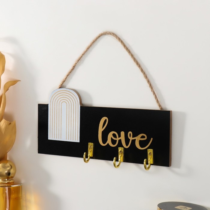 Крючки декоративные дерево Крючки декоративные дерево "Любовь. Абстракция. Радуга" чёрная с золотом 20х9,3 см