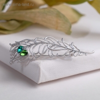 Брошь &laquo;Перо&raquo;, цвет зелёный в матовом серебре