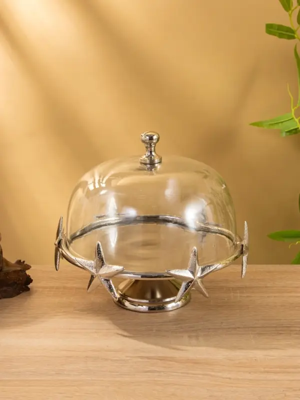 Тортовница со стеклянной крышкой "Звёзды" алюминий 21х21х23 см