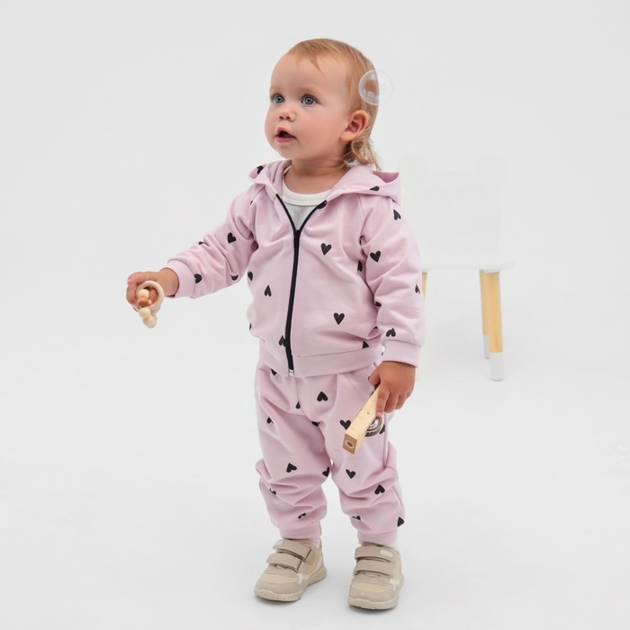 Комплект: толстовка и брюки Крошка Я "Сердечки", розовый, рост 92-98 см