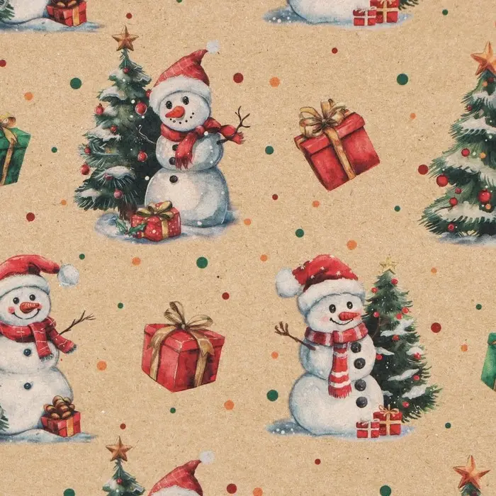 Бумага упаковочная крафтовая &laquo;Снеговички&raquo;, 50&times;70 см