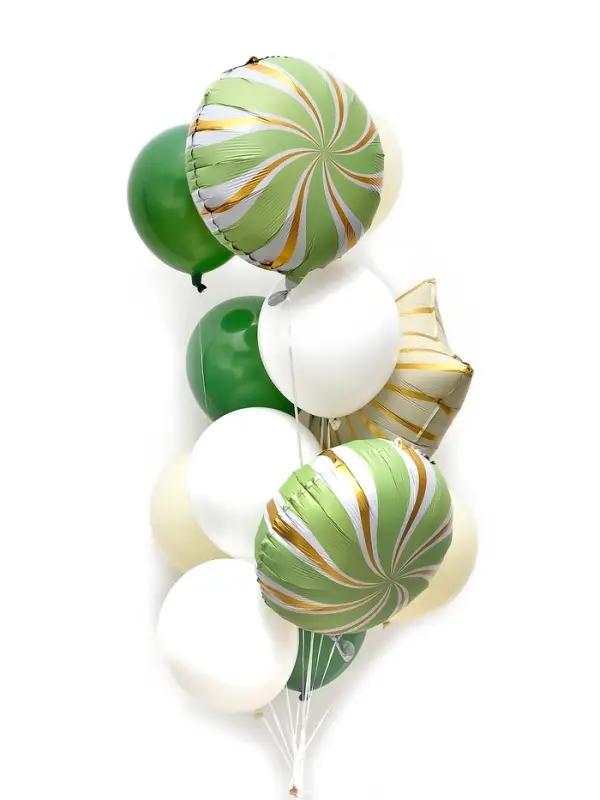 Воздушные шары "Зеленые грани" фольга, латекс, набор 12 штук