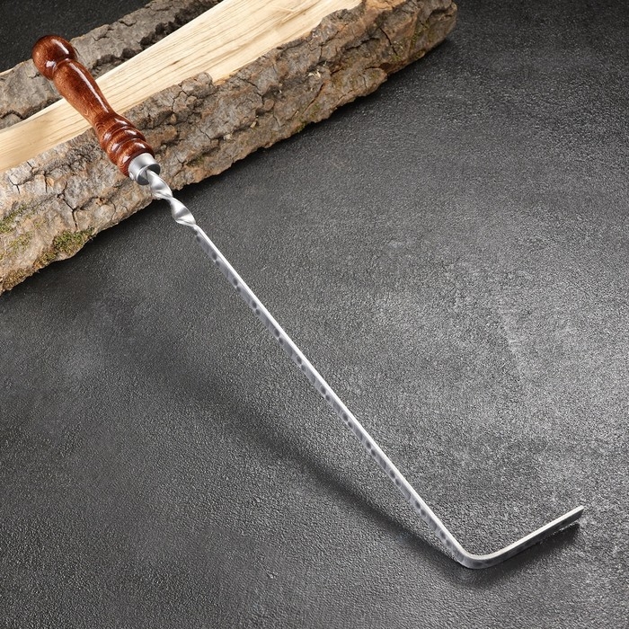 Кочерга узбекская 30/1 см, полная длина 54 см, сталь 3 мм, с узором, с деревянной ручкой