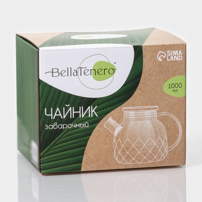 Чайник стеклянный заварочный с бамбуковой крышкой и металлическим фильтром BellaTenero &laquo;Круиз&raquo;, 1 л, 16&times;10&times;12 см