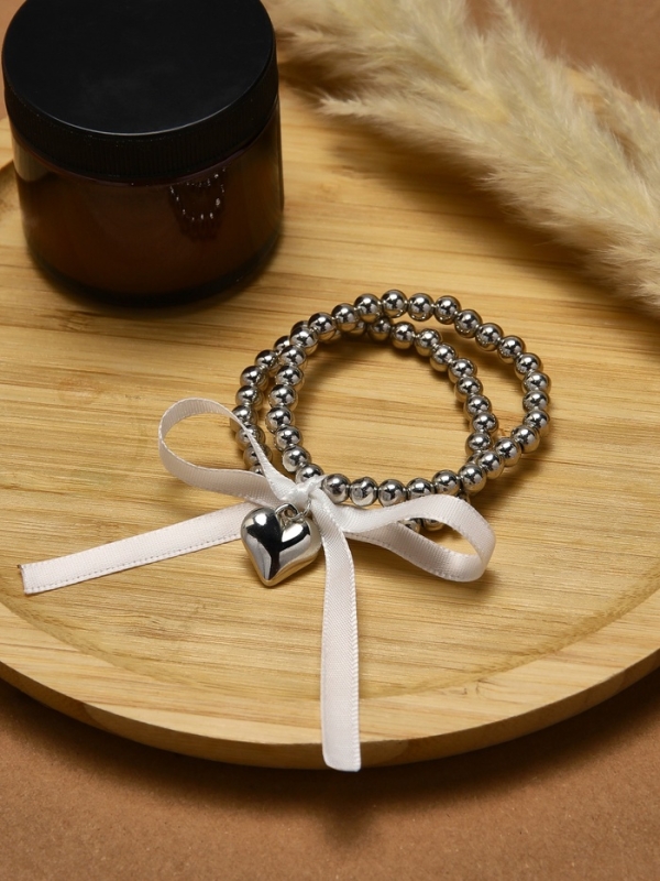 Браслет жемчуг &laquo;Сердеко&raquo; на резинке, бантик, цвет белый в серебре