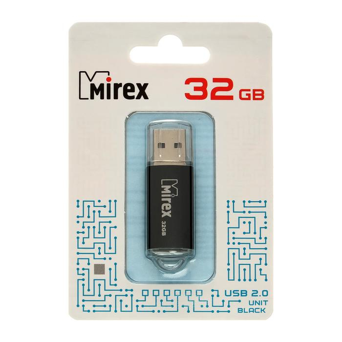 Флешка Mirex UNIT BLACK, 32 Гб, USB2.0, чт до 25 Мб/с, зап до 15 Мб/с, черная