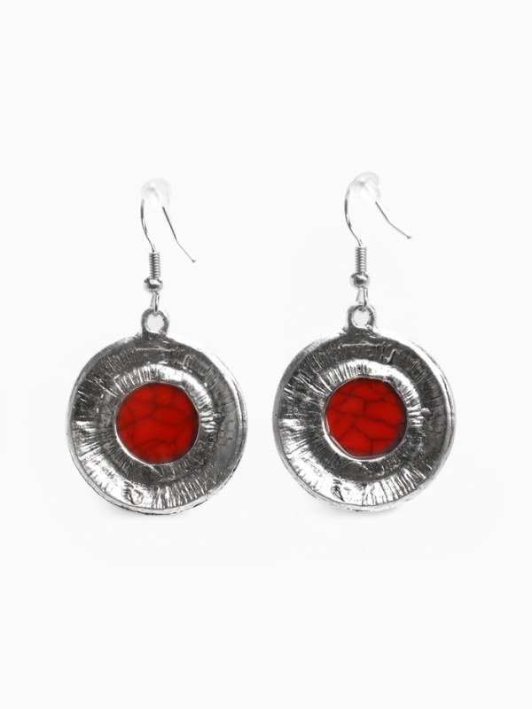 Серьги &laquo;Круг&raquo; винтаж, красные в чернённом серебре