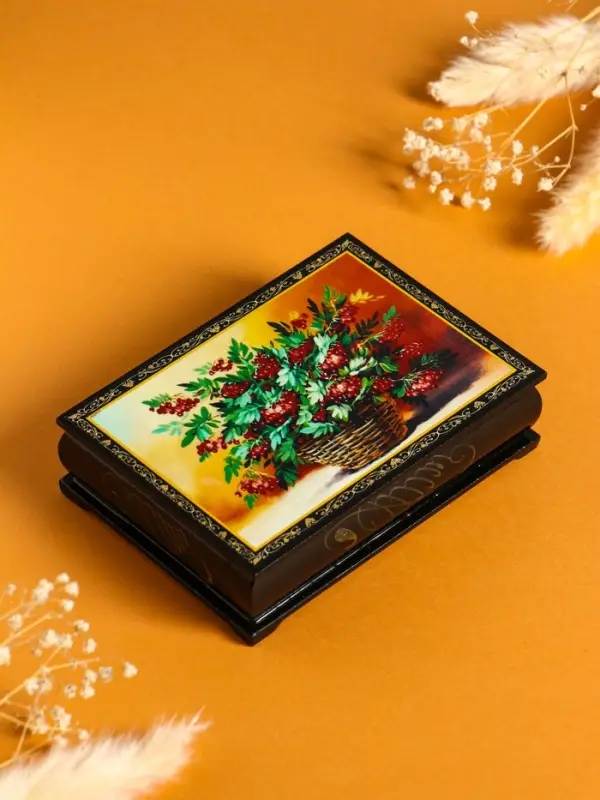 Шкатулка &laquo;Рябина в корзине&raquo;, 10&times;14 см, лаковая миниатюра