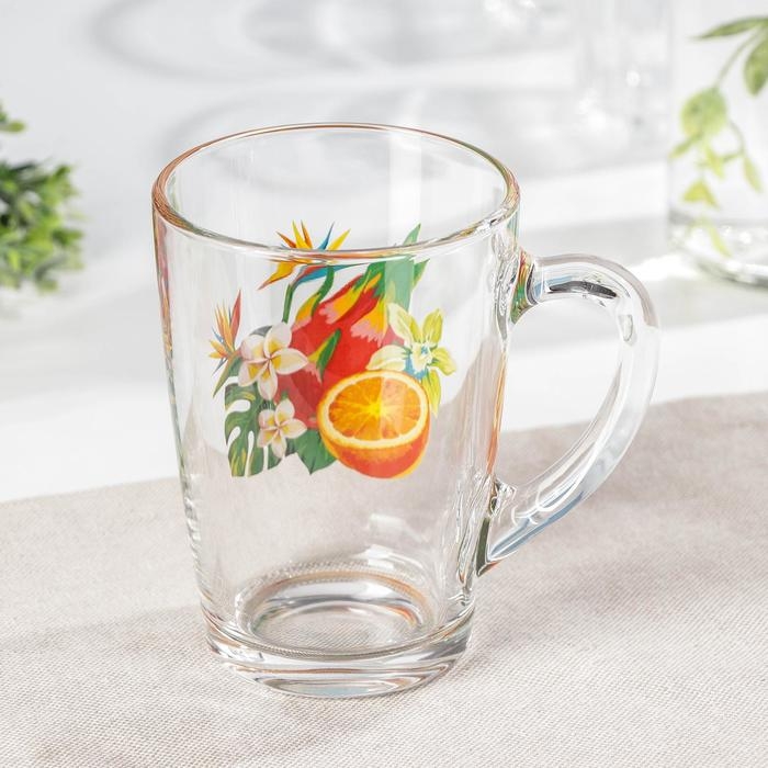 Кружка стеклянная &laquo;Тропические фрукты&raquo;, 300 мл, рисунок МИКС
