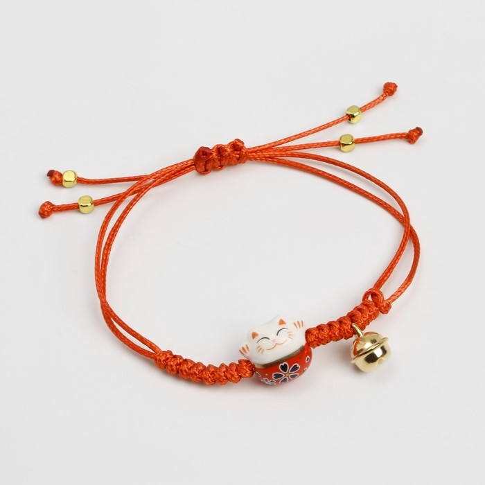 Браслет &laquo;Котик&raquo; нэко, цвет красный в золоте