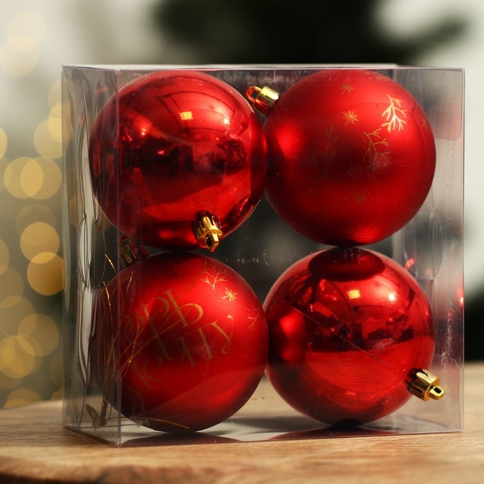 Шары ёлочные новогодние &laquo;Верь в мечту!&raquo;, на Новый год, пластик, d=8, 4 шт., цвет красный с золотом