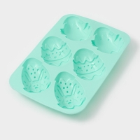 Форма для выпечки Доляна &laquo;Пасхальный кролик&raquo;, силикон, 27&times;17 см, 6 ячеек, бирюзовая