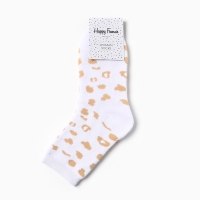 Носки махровые женские, цвет белый/леопард, р-р 23-24