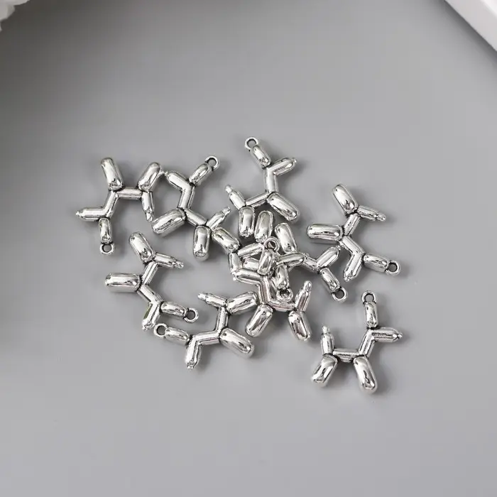 Металлический элемент, декоративная подвеска &laquo;Арт Узор. Надувной шарик: собака&raquo;, серебро, 1.5&times;2 см