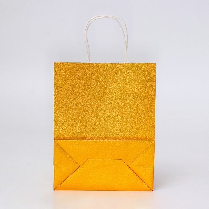 Пакет подарочный бумажный с глиттером золотой, 21 х 11 х 27 см Пакет подарочный бумажный с глиттером золотой, 21 х 11 х 27 см