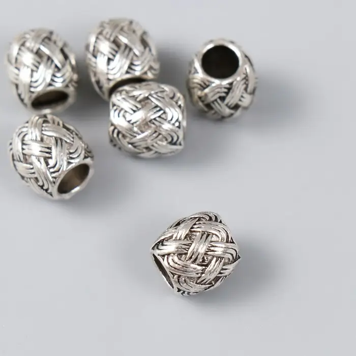 Бусина для творчества металл "Вязаная" серебро 1 см