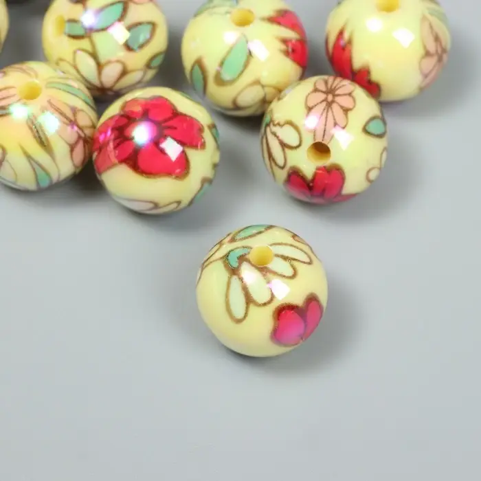 Бусины для творчества акрил "Цветочки на жёлтом" МИКС 1,6х1,6х1,6 см