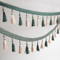 Тесьма с бусинами, 13 см, 5 &plusmn; 0,5 м, цвет изумрудный/бежевый