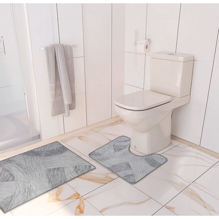Коврики для ванной и туалета Доляна &laquo;Тига&raquo;, 2 шт: 50&times;80 см, 50&times;40 см, форма МИКС
