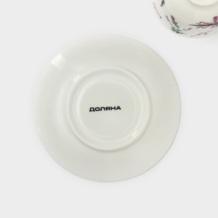 Сервиз фарфоровый чайный Доляна &laquo;Лаванда&raquo;, 4 предмета: 2 чашки 220 мл, 2 блюдца d=14,2 см, цвет белый