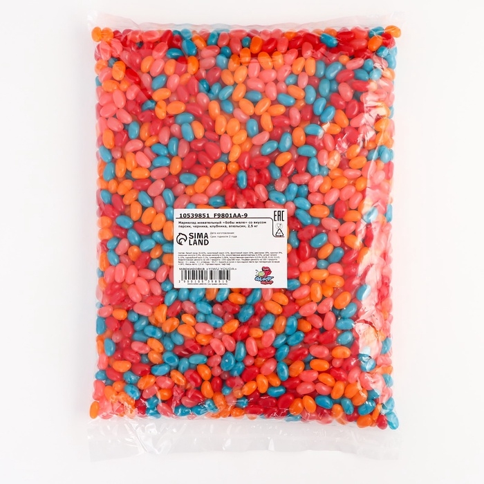 Мармелад жевательный Мармелад жевательный "Бобы желе" со вкусом персик, черника, клубника, апельсин, 2,5 кг