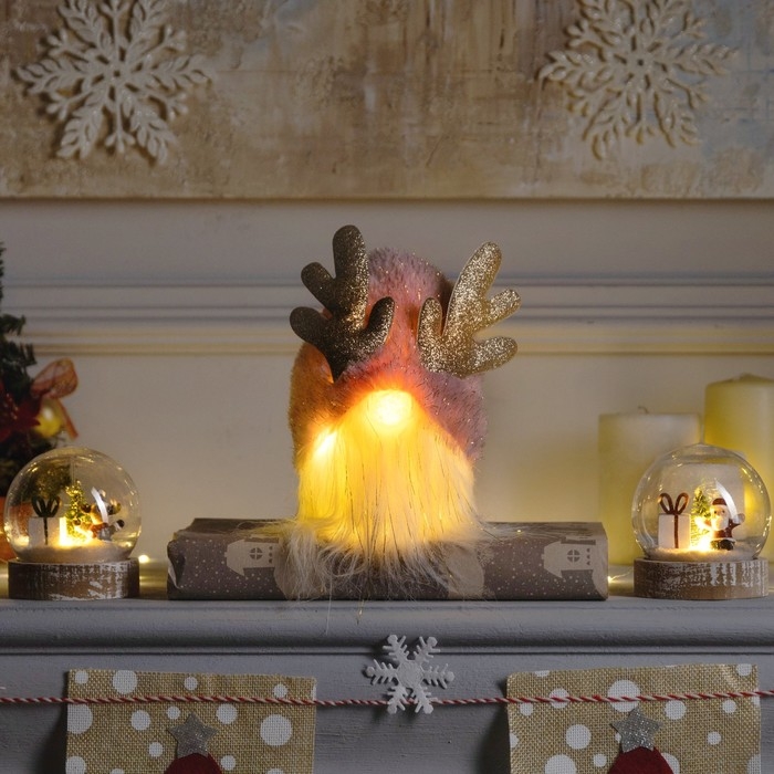 Светодиодная фигура «Гном розовый» 12 × 19 × 12 см, текстиль, батарейки AG10х3 (в комплекте), свечение тёплое белое Светодиодная фигура «Гном розовый» 12 × 19 × 12 см, текстиль, батарейки AG10х3 (в комплекте), свечение тёплое белое