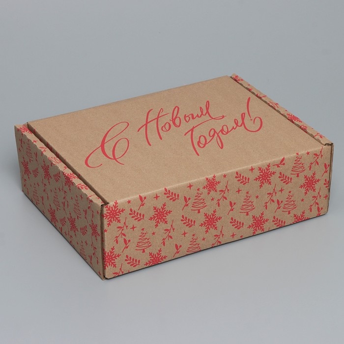 Коробка новогодняя складная &laquo;С новым годом&raquo;, бурый, 27 х 21 х 9 см, Новый год