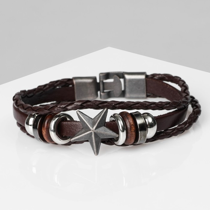 Браслет унисекс &laquo;Стиль&raquo; звезда, цвет коричневый с чернёным серебром, 21,5 см