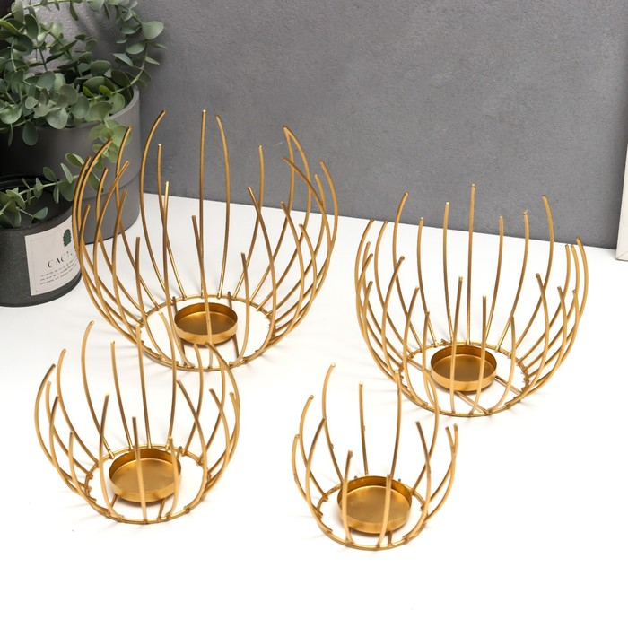 Подсвечник металл Подсвечник металл "Шар из прутьев" набор 4 шт золото 17х20х20 см