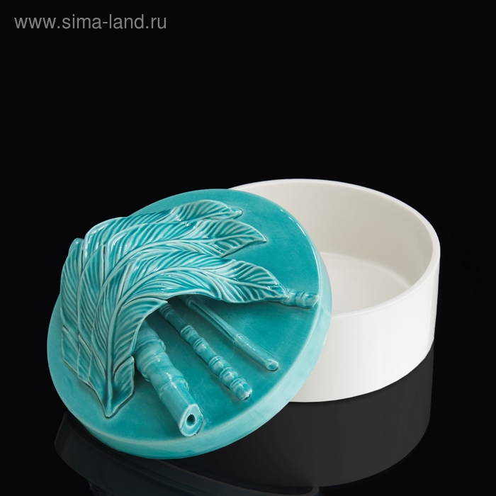 Шкатулка "Перо" бело-бирюзовая, 18 &times; 18 &times; 13 см