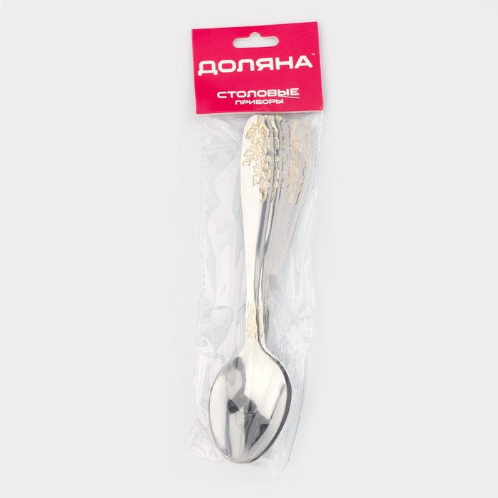 Ложки столовые из нержавеющей стали Доляна &laquo;Букет&raquo;, длина 20,5 см, 6 шт, цвет серебряный