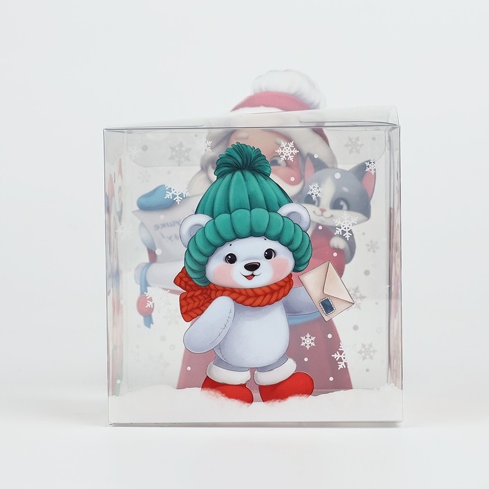 Коробка подарочная новогодняя складная ПВХ, &laquo;Дед Мороз&raquo;, 10 х 10 х 10 см, Новый год