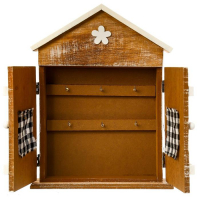 Ключница дерево 6 крючков "Дом со ставнями-сердечками" 29,5х22,5х6 см