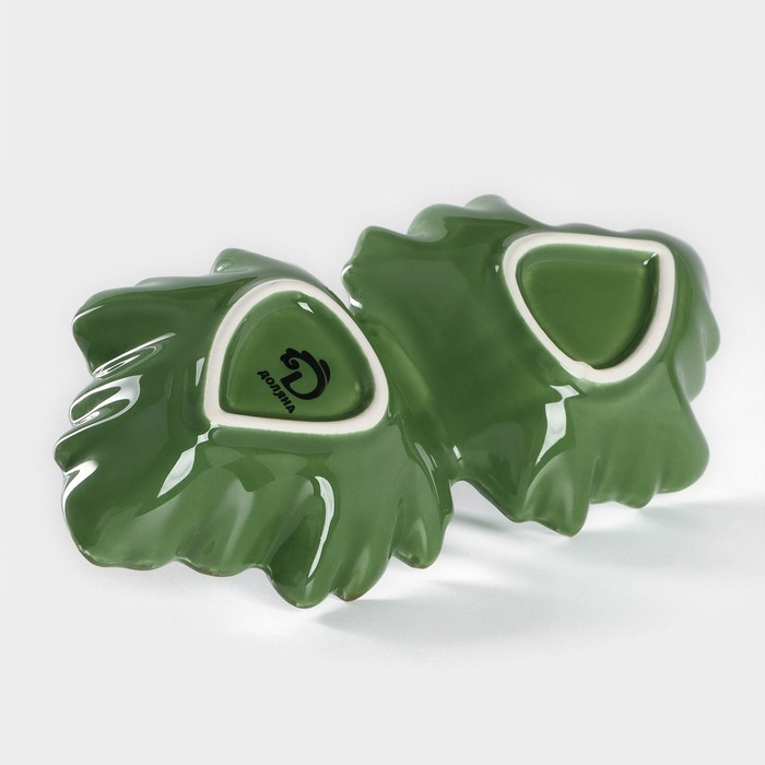 Менажница 2 ячейки Доляна &laquo;Лист&raquo;, 21,8&times;6,9 см, цвет зелёный