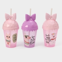 Стакан пластиковый с крышкой и трубочкой Доляна &laquo;Приключения ламы&raquo;, 500 мл, цвет МИКС