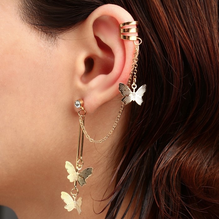 Серьга &laquo;Кафф&raquo; бабочка, цвет золото