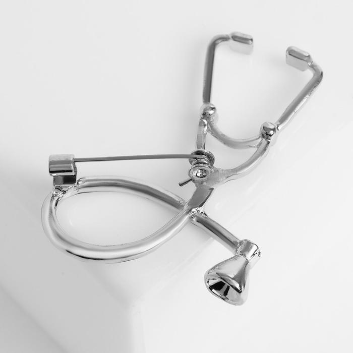 Брошь &laquo;Стетоскоп&raquo;, цвет красный в серебре